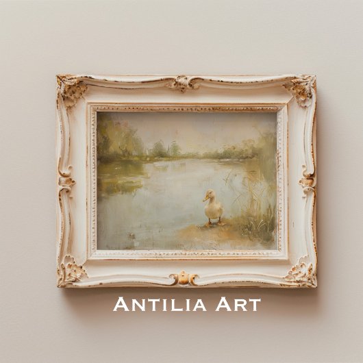 Vintage Frühlingslandschaft am Lakeside Duck Maler Poster