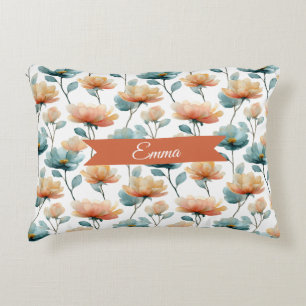 Vintage Frühlingsorange Blumen Personalisiert Dekokissen