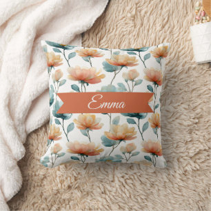 Vintage Frühlingsorange Blumen Personalisiert Kissen
