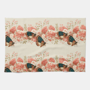 Vintage Frühlingsrosen Blumen mit Schmetterlingen Geschirrtuch