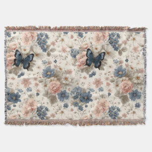 Vintage Frühlingsrosen und blaue Blumen & Schmette Decke