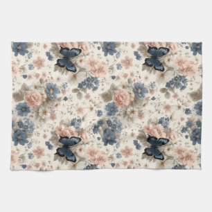 Vintage Frühlingsrosen und blaue Blumen & Schmette Geschirrtuch