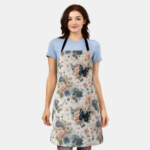 Vintage Frühlingsrosen und blaue Blumen & Schmette Schürze