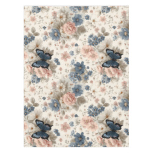 Vintage-Frühlingsrosen und blaue Blumen & Schmette Tischdecke