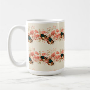 Vintage Frühlingsrosenblumen mit Schmetterlingen Kaffeetasse