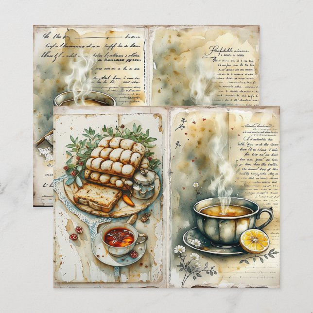 Vintage-Frühstücks-Schabblatt-Papier (Vorne/Hinten)