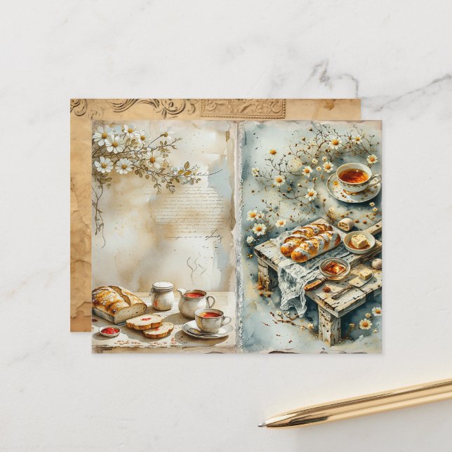 Vintage-Frühstückstee-Set-Schrappbuchpapier (Vorderseite/Rückseite Beispiel)