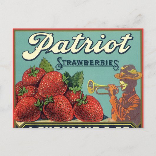Vintage Fruit Crate Label Art Patriot Strawberries Postkarte (Vorderseite)