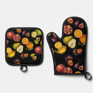 Vintage Fruits Oven Mitt & Potholder Ofenhandschuh & Topflappen-Set