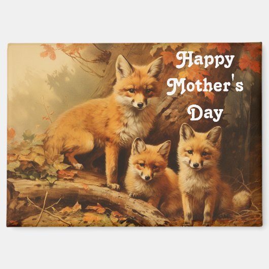 Vintage-Fuchs-Familie-Muttertagsmagnet Magnet (Vorderseite)