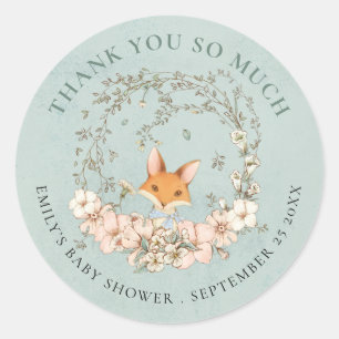 Vintage Fuchs Floral Danke Grün Baby Shower Runder Aufkleber