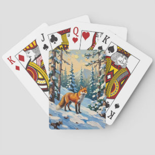 Vintage Fuchs im schneebedeckten Wald Weihnachtsbi Spielkarten