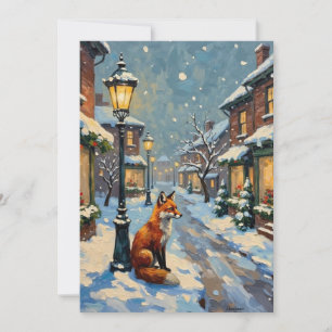 Vintage Fuchs unter Gaslaterne in weihnachtlicher Feiertagskarte
