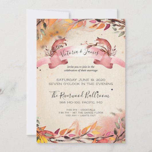 Vintage Füchse Abend nur Einladung Hochzeit (Vorderseite)