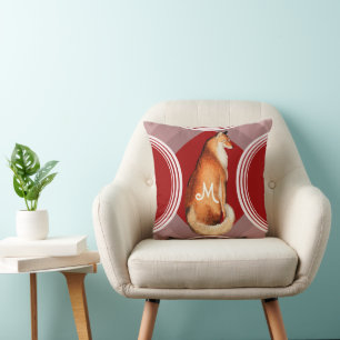 Vintage Füchse auf Orange Retro Roter Kreis Muster Kissen