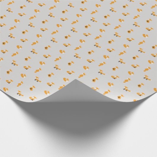 Vintage Füchse, graues Hintergrundmuster. Geschenkpapier (Ecke)
