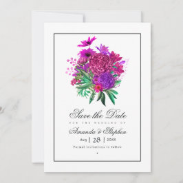 Vintage Fuchsien und Lila Blumenhochzeit Save The Date
