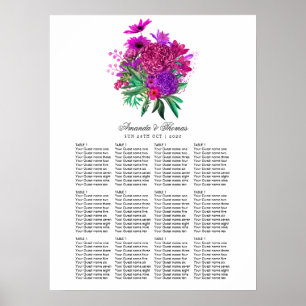 Vintage Fuchsien- und Lila Blumensitzkarte Poster