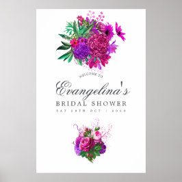 Vintage Fuchsien und Lila Brautparty Willkommen Poster