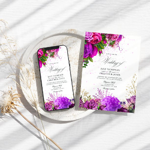 Vintage Fuchsien und Lila Shabby-Blumenhochzeit Einladung