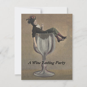Vintage-Fun-Dame-in-Weinglas-Party-Einladungen Einladung