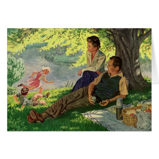 Vintage Fun Family Picnic unter einem Schattenbaum (Vorderseite (Horizontal))