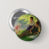Vintage Fun Family Picnic unter einem Schattenbaum Button (Vorne & Hinten)