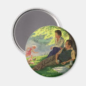 Vintage Fun Family Picnic unter einem Schattenbaum Magnet (Vorderseite/Rückseite)