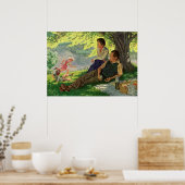 Vintage Fun Family Picnic unter einem Schattenbaum Poster (Küche)