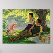 Vintage Fun Family Picnic unter einem Schattenbaum Poster (Vorne)