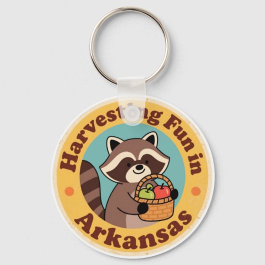 Vintage Fun in Arkansas Raccoon Harvesting Schlüsselanhänger (Vorderseite)