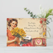 Vintage Fun Lady Valentine Ferienkarte Feiertagskarte (Stehend Vorderseite)