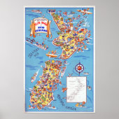 Vintage Fun Map Neuseelands Poster (Vorne)