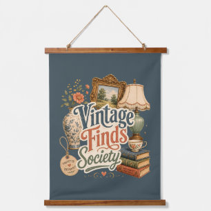Vintage-Funde Cottagecore-Schätze Blau Wandteppich Mit Holzrahmen