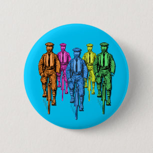 Vintage fünf Fellas auf Fahrrad-Illustration Button