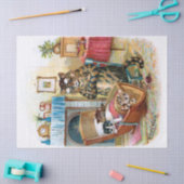 Vintage Funny Cat & Kittens im Wiege Seidenpapier (Basteln)