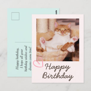 Vintage Funny Cat und Happy Birthday Postcard Postkarte