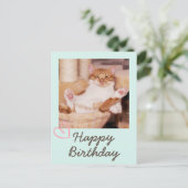 Vintage Funny Cat und Happy Birthday Postcard Postkarte (Stehend Vorderseite)