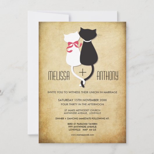 Vintage Funny Cats Couple Hochzeitseinladung Einladung (Vorderseite)