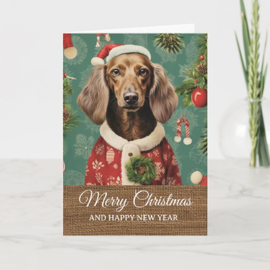 Vintage Funny Dog in Costume Christmas Karte (Vorderseite)