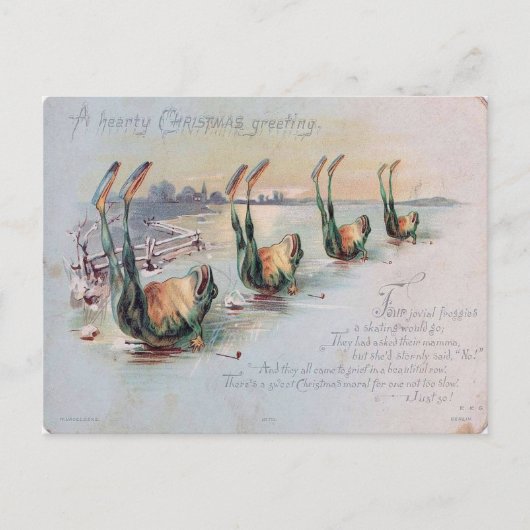 Vintage Funny Frog Skating Fail Postkarte (Vorderseite)