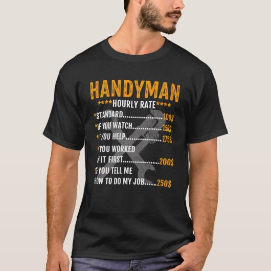 Vintage Funny Handyman Stundensätze Arbeitslosenra T-Shirt (Vorderseite)