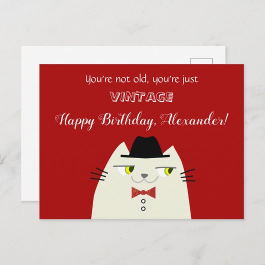 Vintage Funny Male Cat Geburtstag Postkarte (Vorne/Hinten)