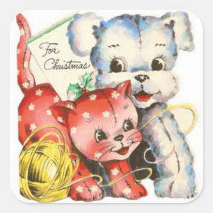 Vintage für Weihnachten Haustiere Quadratischer Aufkleber