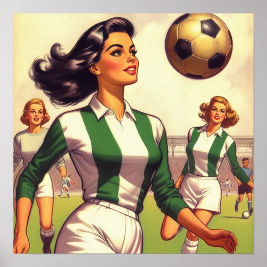 Vintage Fußball-Girl-Illustration Poster (Vorne)