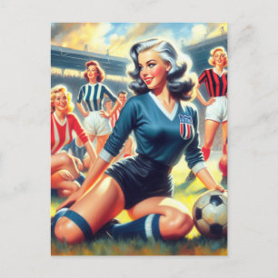 Vintage Fußball-Girls-Illustration Postkarte