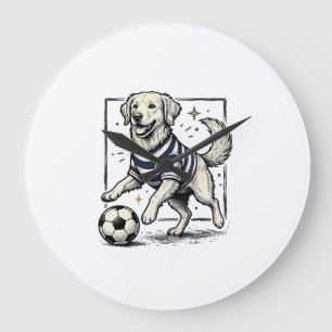 Vintage Fußball Hund Gravur Shirt Design_1 Große Wanduhr
