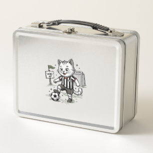 Vintage-Fußball-Katze Gravur-Shirt-Design_1 Metall Brotdose