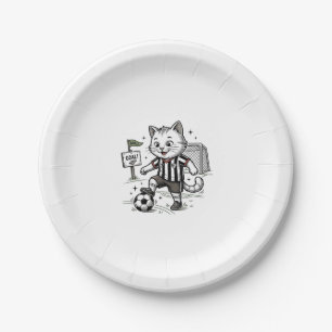 Vintage-Fußball-Katze Gravur-Shirt-Design_1 Pappteller