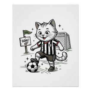 Vintage-Fußball-Katze Gravur-Shirt-Design_1 Poster